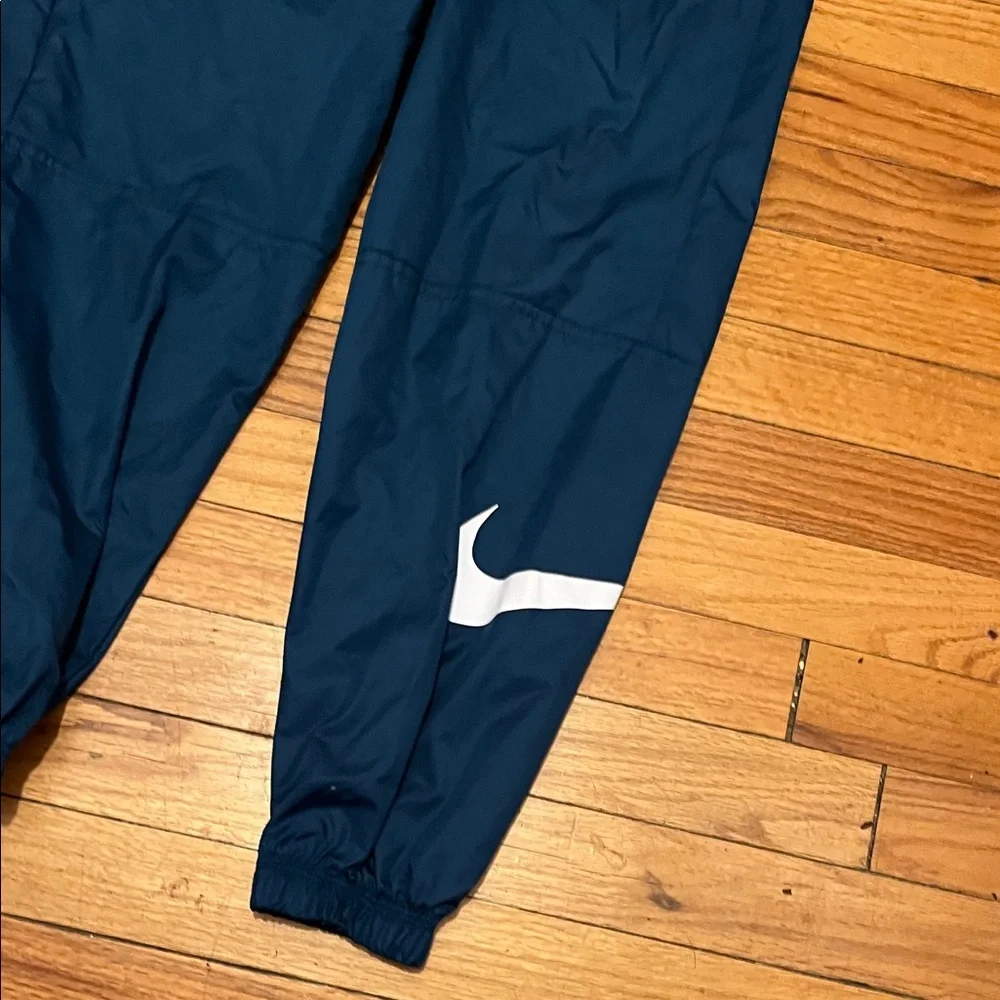 Nike Track Pants Teal Blue Polyester Joggers White Swoosh Elastic Cuffs